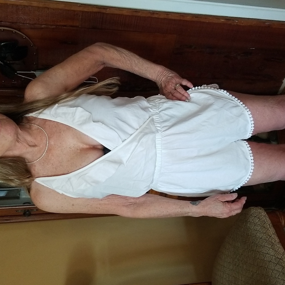 Topshop White Sleeveless Romper with Pom-Pom Trim